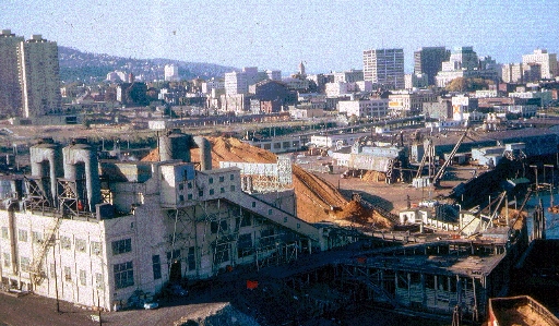 1966 photo shows sawdust-fired power plant on the edge of downtown that was removed to make way for dense residential development